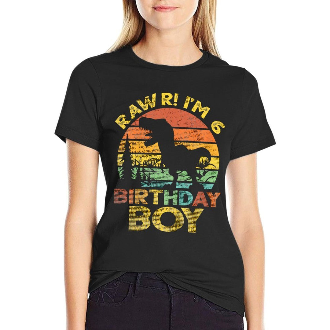Kids Rawr Im 6 6th Birthday Boy 6 Year Old T Rex Dinosaur Party  Wrinkle-resistant T-Shirt
