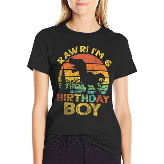 Kids Rawr Im 6 6th Birthday Boy 6 Year Old T Rex Dinosaur Party  Wrinkle-resistant T-Shirt