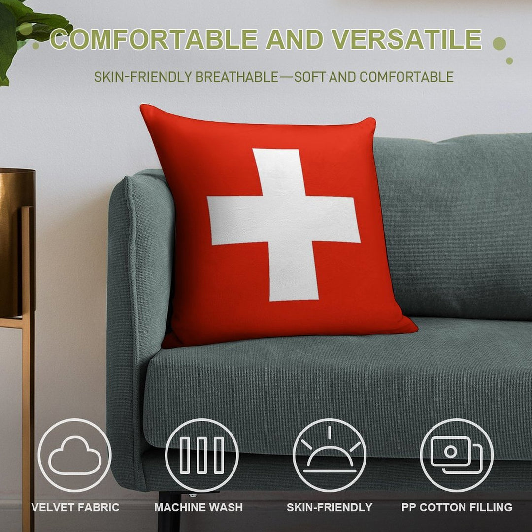 Flag of Switzerland Soft Short Plush Fabric Throw Pillow
