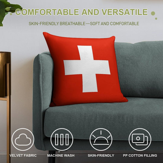 Flag of Switzerland Soft Short Plush Fabric Throw Pillow