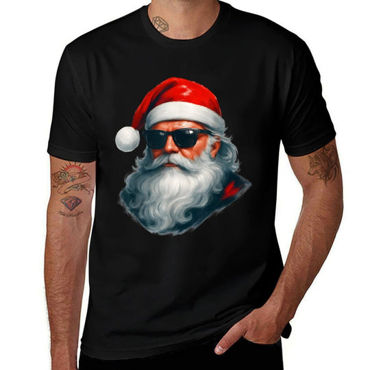 Santa Face Retro Sunglasses Funny Christmas Pajama Mens Boys  Lightweight T-Shirt