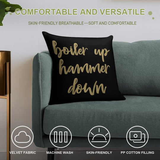 Boiler Up Hammer Down Purdue Gold Foil Soft Anti-Pilling Throw Pillow