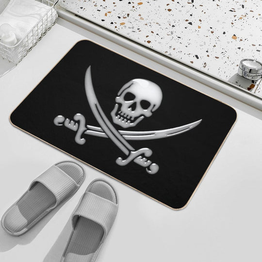 Glassy Pirate Skull & Sword Crossbones  Anti-Trip Bath Mat