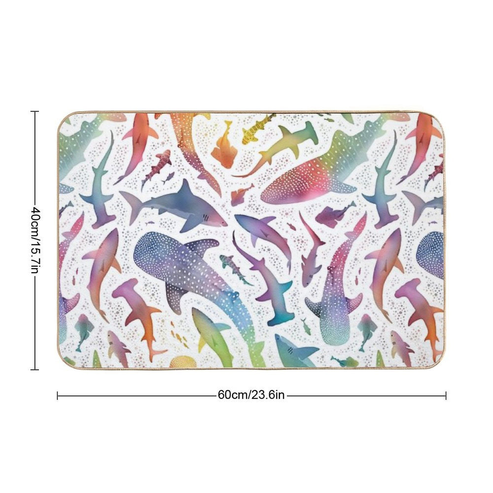 Rainbow Shark Ocean on White  High-Traffic Bath Mat