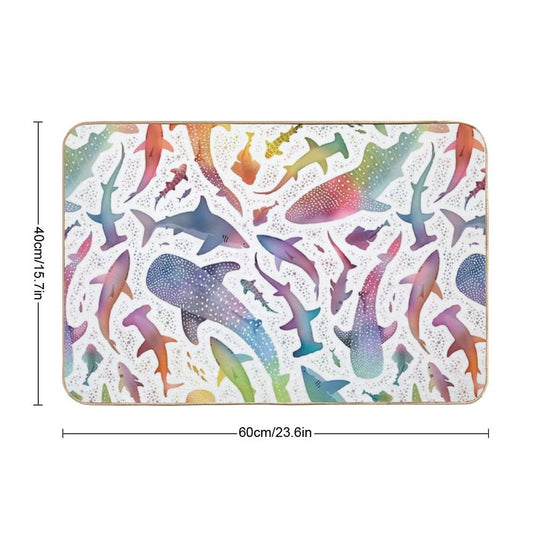 Rainbow Shark Ocean on White  High-Traffic Bath Mat