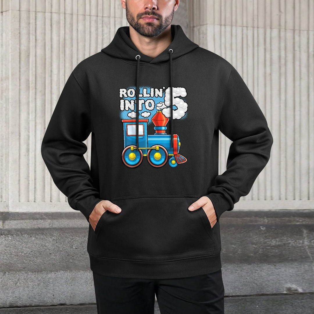 Rollin Into 5 Train 5th Birthday Party Supply Birthday Boy Machine Washable Hoodie