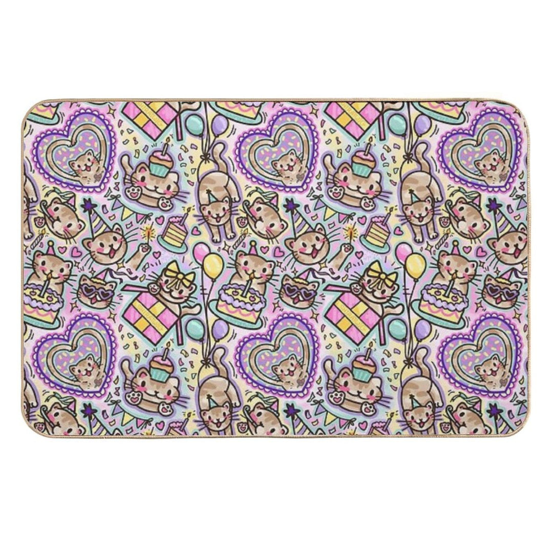 Silly Birthday Cat (shiratwig)  Fade-Resistant Bath Mat