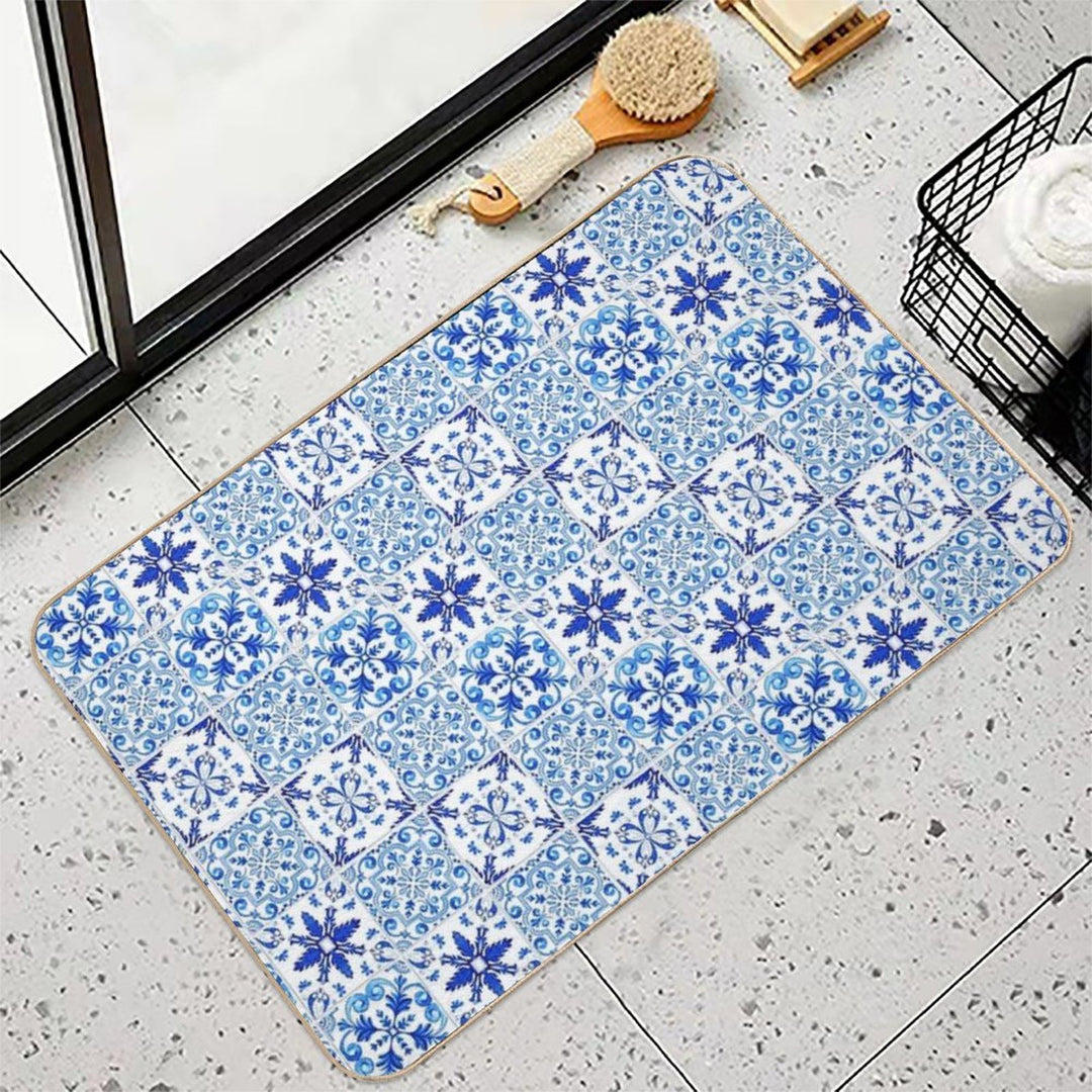 Mediterranean Mosaic Tiles  Azulejo Durable Bath Mat
