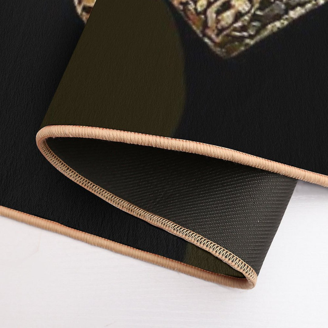 Frida Kahlo Portrait Color, Flowers And Sacred Heart, Black Background  Easy To Clean Bath Mat