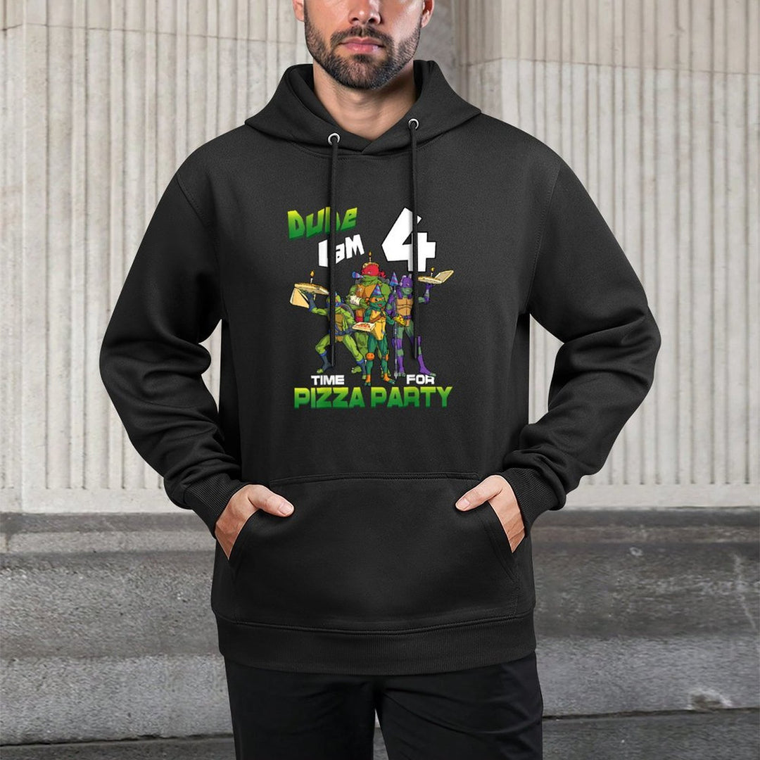 Mademark Xnage Mutant Ninja Turtles - Dude I Am 4 Years Old Turtles Pizza Birthday Party Kangaroo Pocket Hoodie