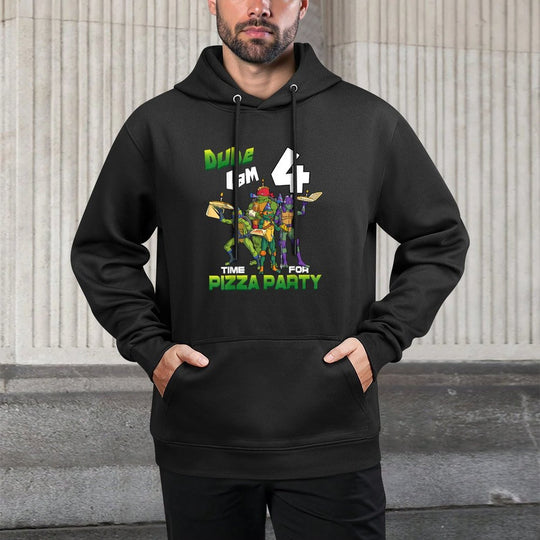 Mademark Xnage Mutant Ninja Turtles - Dude I Am 4 Years Old Turtles Pizza Birthday Party Kangaroo Pocket Hoodie