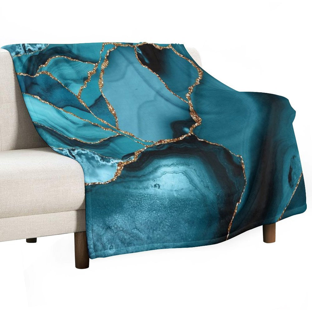 Teal And Gold Faux Marble Landscape Waves Anti-pilling Throw Blanket