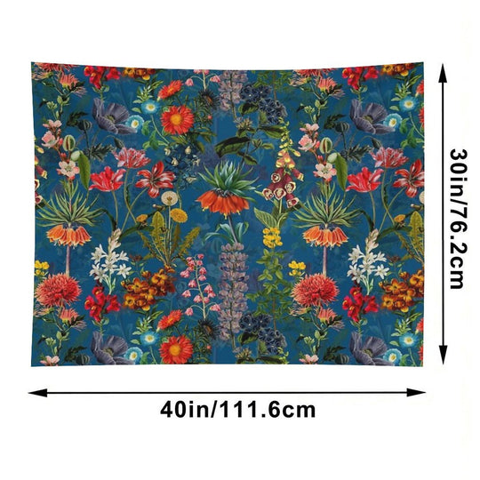 Vintage Blue Springflower Meadow Botanical Night Garden Tapestry