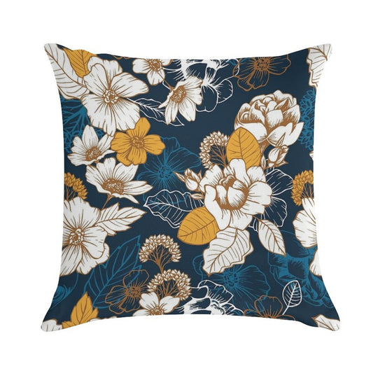 Navy And Gold Peony And Blossom Seamless Pattern Soft Fade-Resistant Throw Pillow