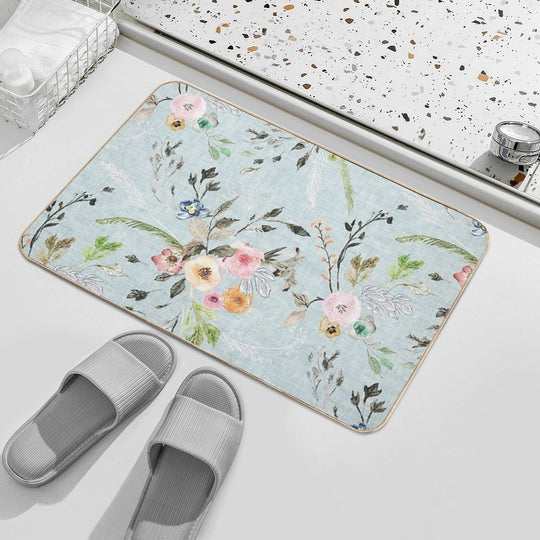 La Boheme Sky Blue Floral  Easy Maintenance Bath Mat