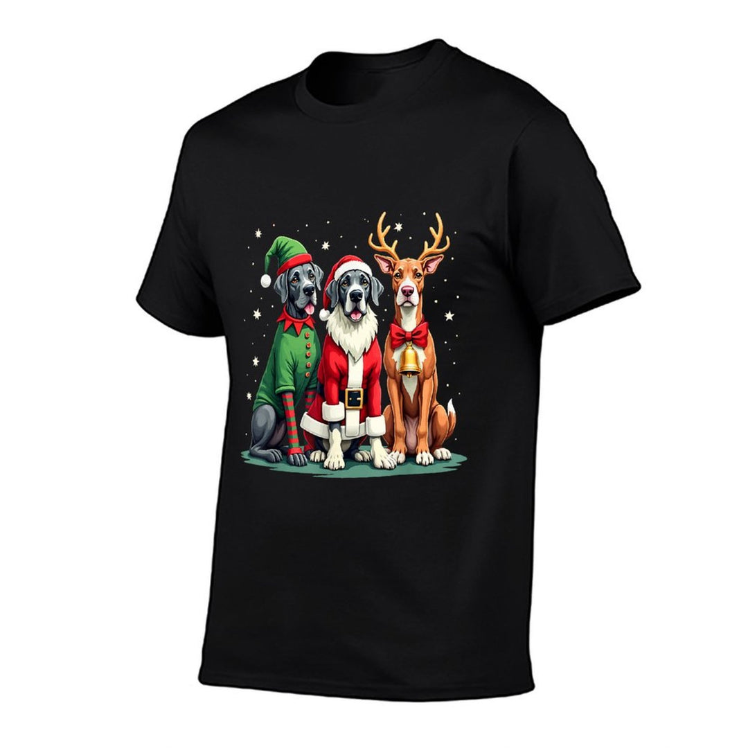 Great Dane Christmas Dogs Funny Santa Reindeer Elf Holiday  Tagless Design T-Shirt