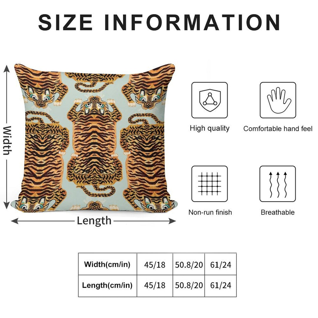 Cute Golden Tibetan Tiger Rug in Sage Soft High-Density Material Throw Pillow