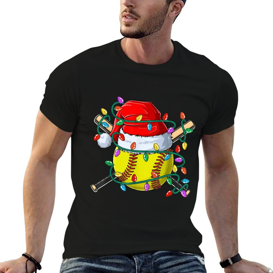 Christmas Softball Xmas Santa Sports Hat Mens Womens Kids  Soft T-Shirt