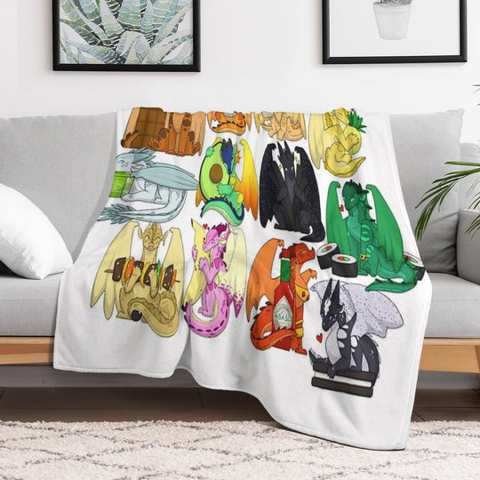 Wings of Fire Chibis with FOOOOD Velvety-soft Throw Blanket