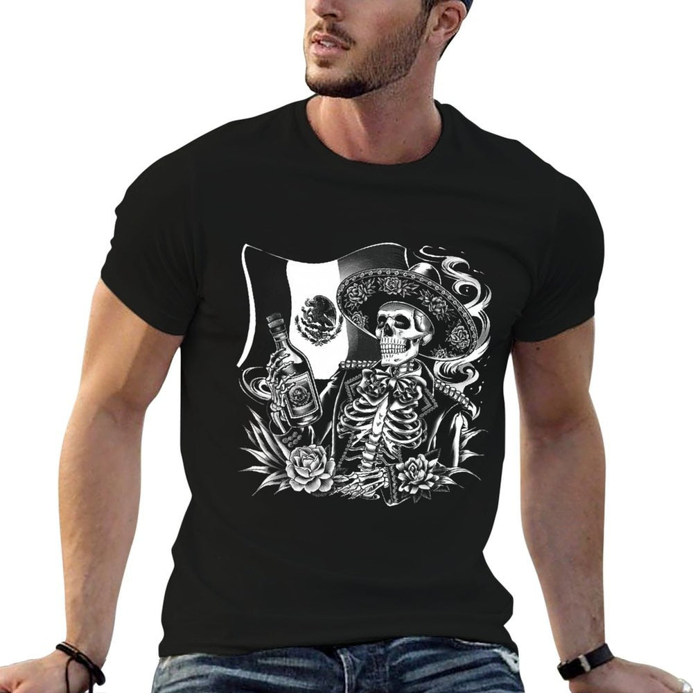 Mexico Vintage Skeleton Tequila Dia De Los Muertos Mexican  Slim-fit Cut T-Shirt