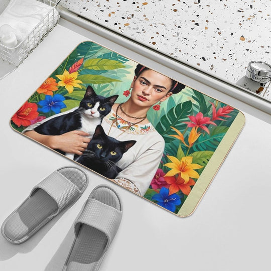 Frida Kahlo  Flowers Black Cats  Kittens  Frida Kahlo  High-Traffic Bath Mat