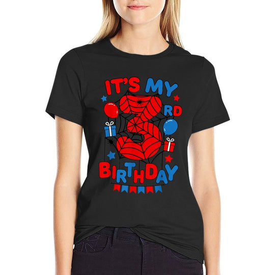 Its My 3rd Birthday Spider Theme Party 3 Year Old Boys Kids  Polyester Blend T-Shirt