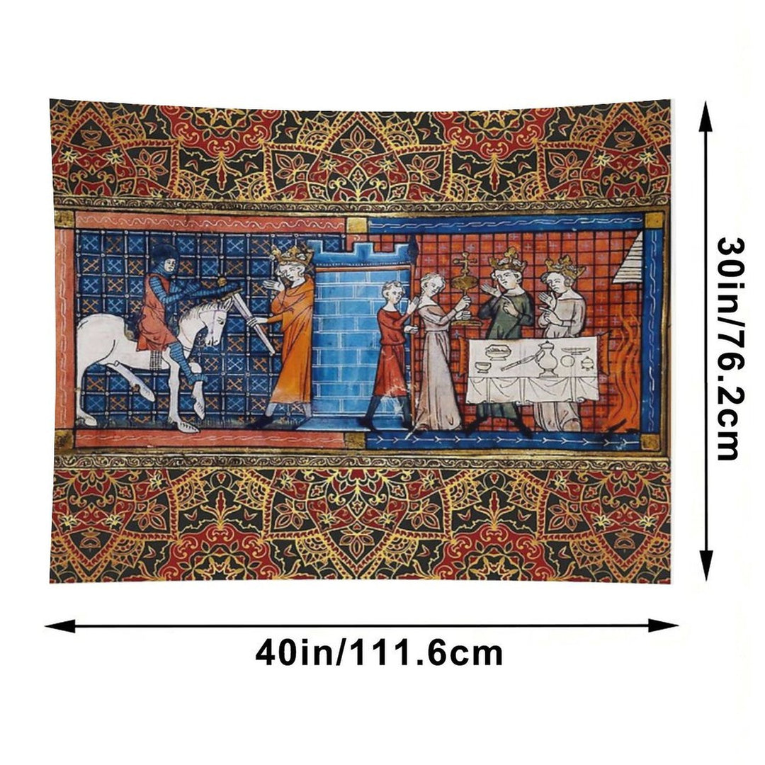 Perceval in Grail Castle  Arthurian Legends Medieval Miniature Tapestry