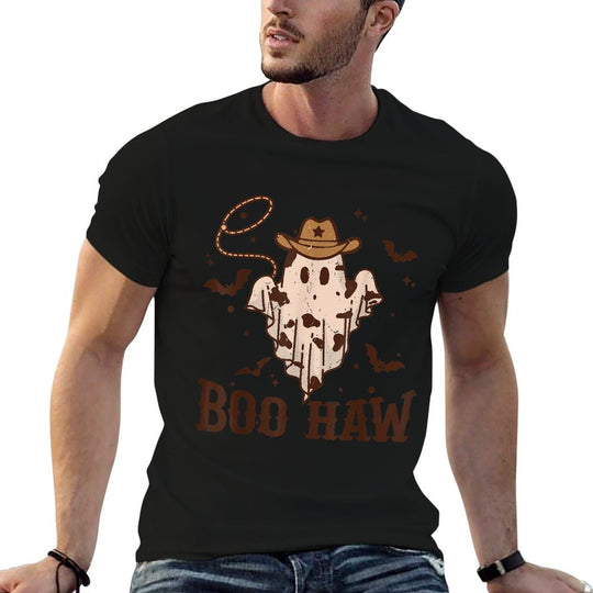 Retro Boo Haw Ghost Funny Western Cowboy Cowgirl Halloween  Slim-fit Cut T-Shirt