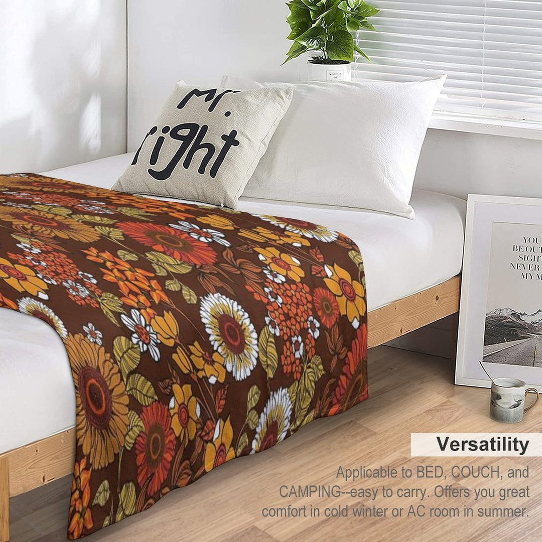70s Vintage Boho Flowers, Orange, Browns, Hippie, Flower Power Velvety-soft Throw Blanket