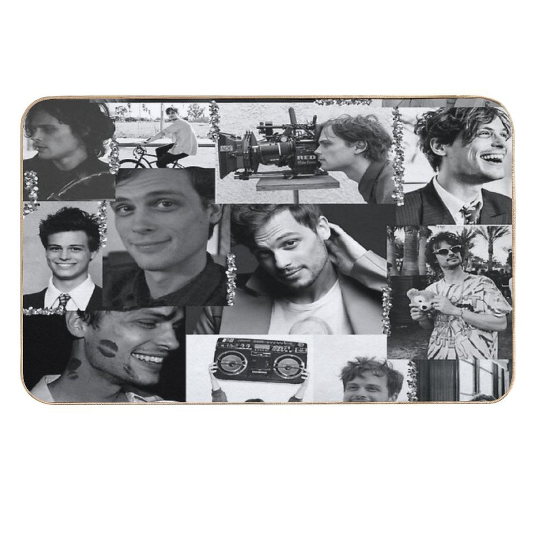 Matthew Gray Gubler Collage B&w  Long-Lasting Bath Mat