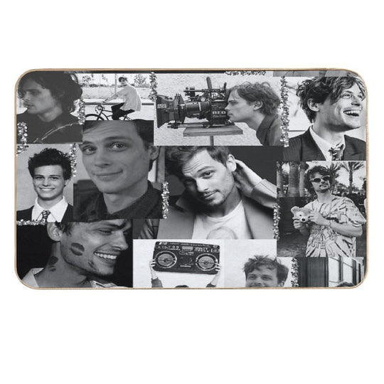 Matthew Gray Gubler Collage B&w  Long-Lasting Bath Mat