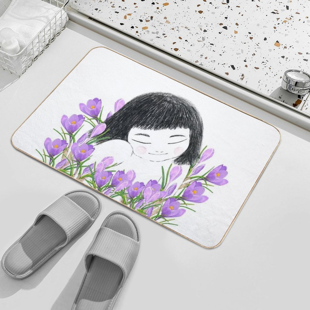A Smiley Girl  Among Violet Saffron Blooms  Versatile Bath Mat
