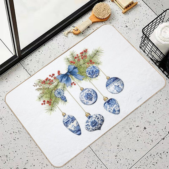 Blue Chinoiserie Christmas A  Rapid-Drying Bath Mat