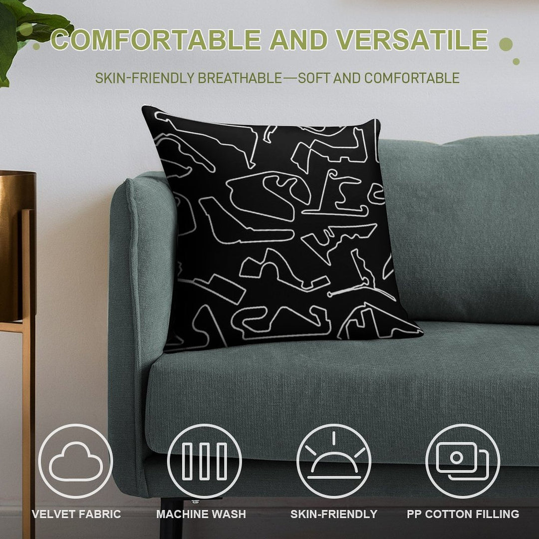 Formula One Circuits Outline - Black Soft Bedroom Essential Throw Pillow