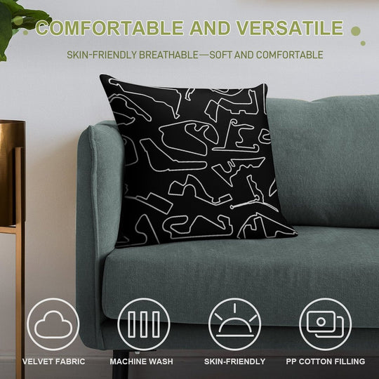 Formula One Circuits Outline - Black Soft Bedroom Essential Throw Pillow