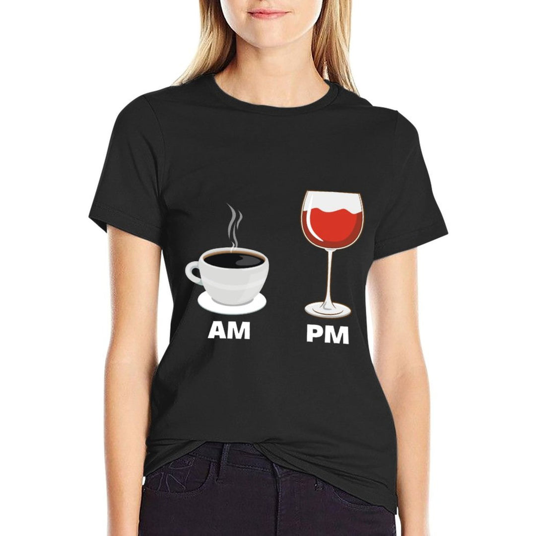 Wine Coffee Funny AM PM Red Wine Caffeine Drinker Drinking  Slim-fit Cut T-Shirt