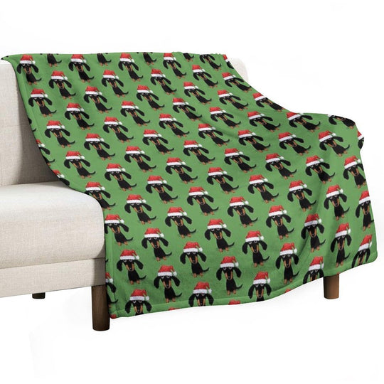 Santa Dachshund  Funny Wiener Dog Christmas Shrink-resistant Throw Blanket