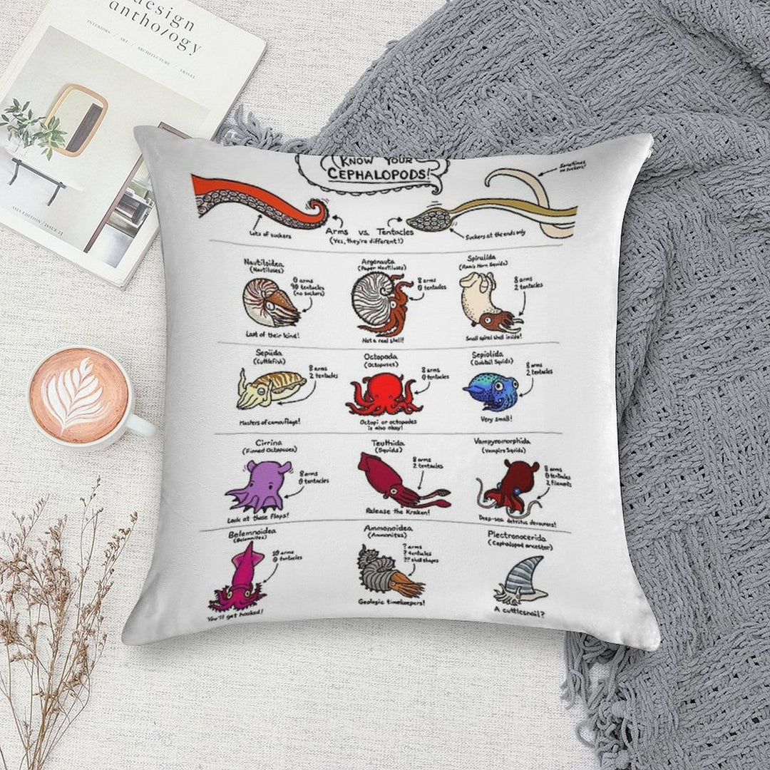 Know Your Cephalopods! Soft Home Decor Throw Pillow
