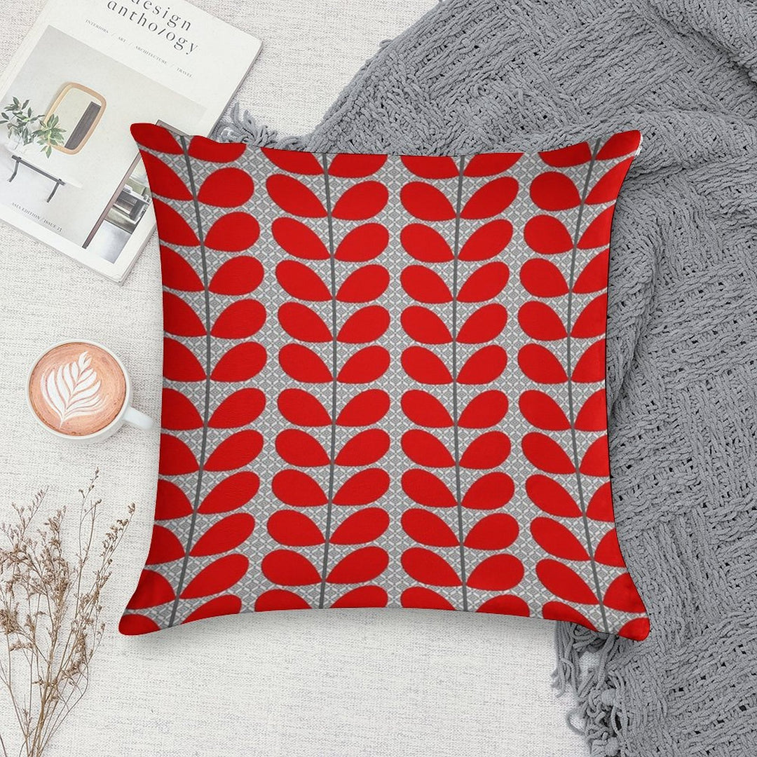 Mid-Century Danish Leaves, Deep Red And Gray Soft Ultra-Soft Texture Throw Pillow