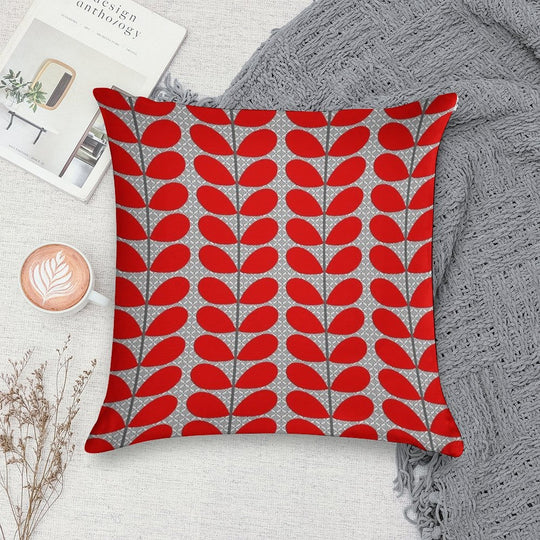 Mid-Century Danish Leaves, Deep Red And Gray Soft Ultra-Soft Texture Throw Pillow
