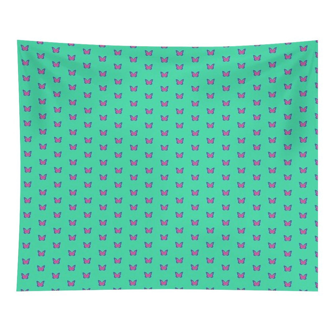 Blue And Pink Butterflies on Mint Green Tapestry