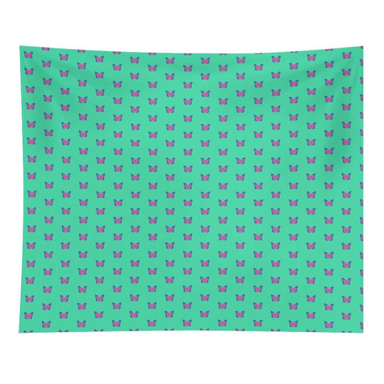 Blue And Pink Butterflies on Mint Green Tapestry