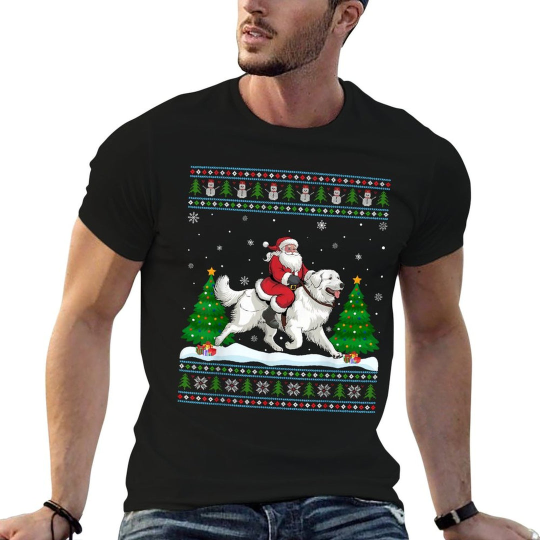 Ugly Xmas Tree Santa Riding Great Pyrenees Dog Christmas for Men Women Kids  Graphic-printed T-Shirt