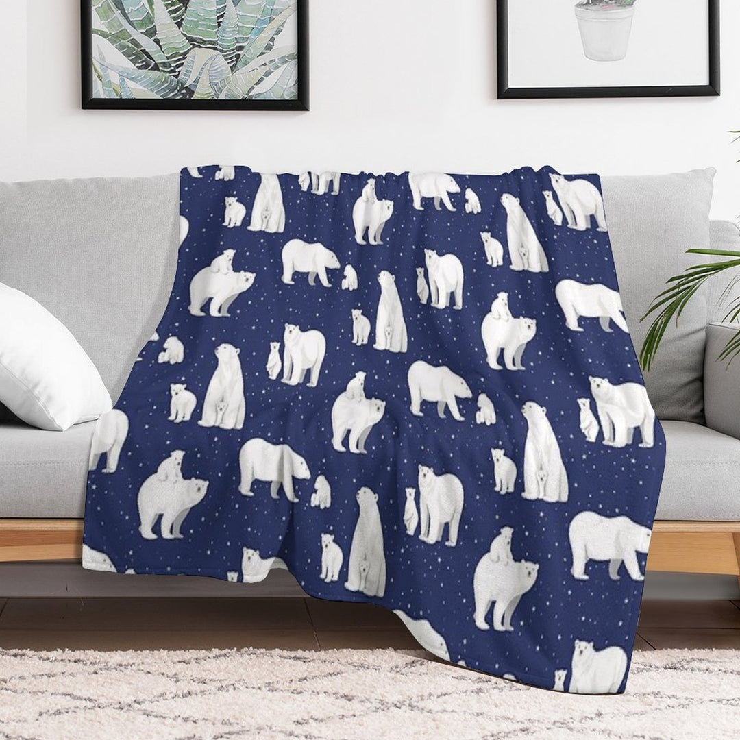 Winter Polar Bears And Stars on Navy All-season Throw Blanket