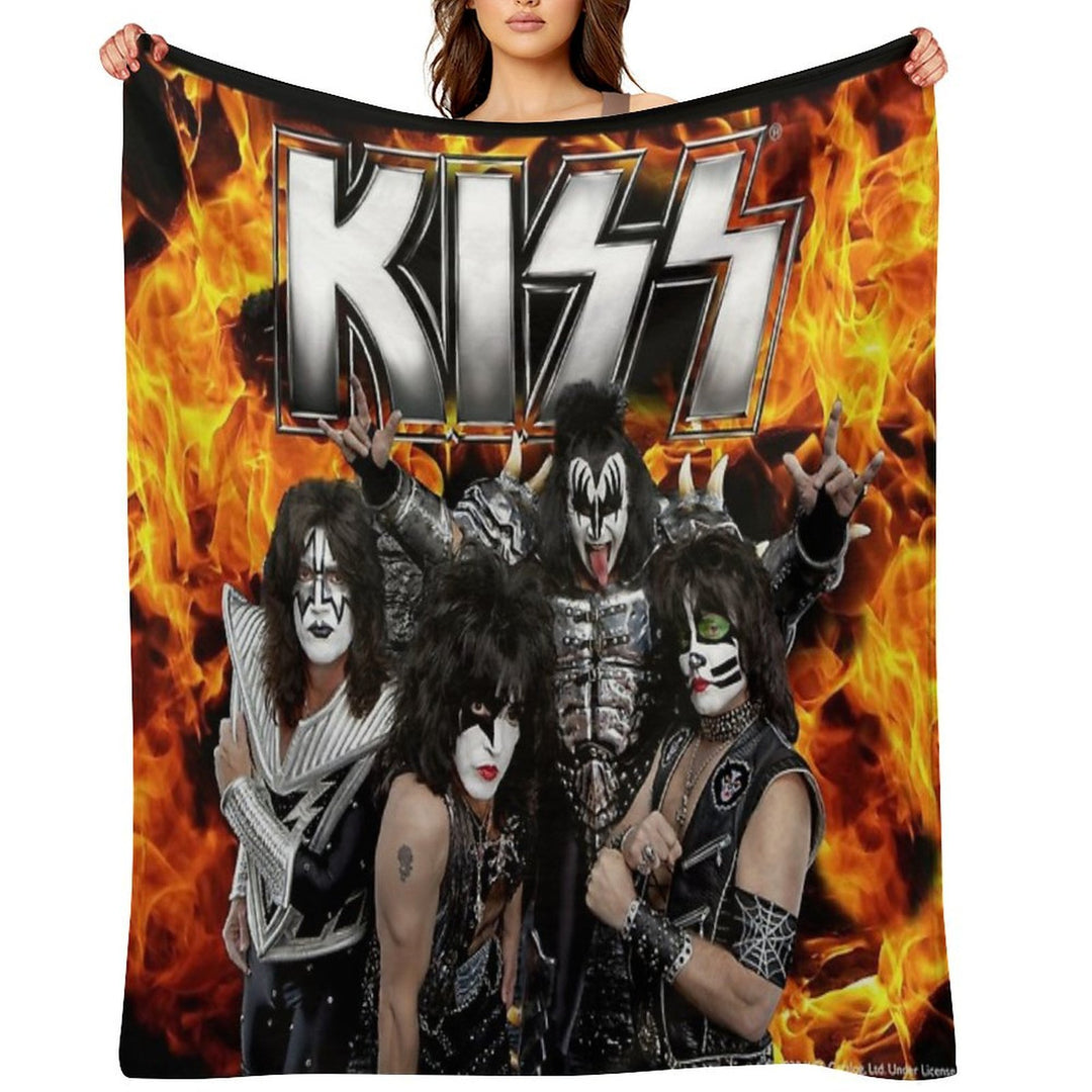 KISS with Logo And Band Shrink-resistant Throw Blanket