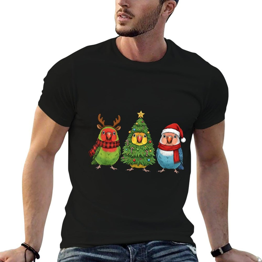 Retro Christmas Lovebird Parrot Santa Reindeer  Soft T-Shirt