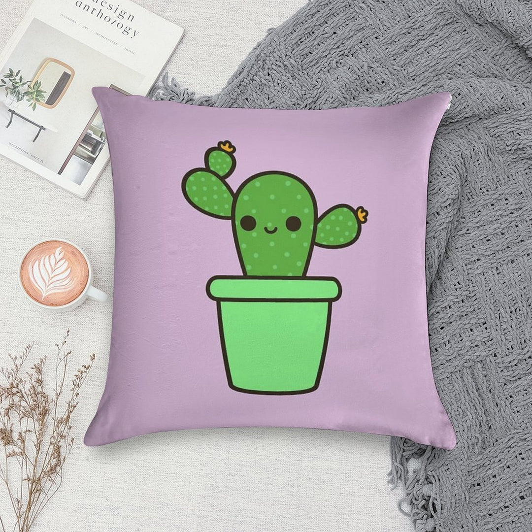 Cute Cactus in Green Pot Soft Shrink-Resistant Throw Pillow