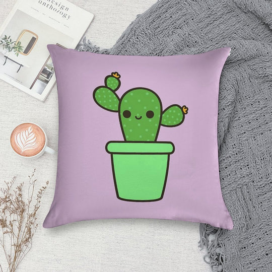Cute Cactus in Green Pot Soft Shrink-Resistant Throw Pillow
