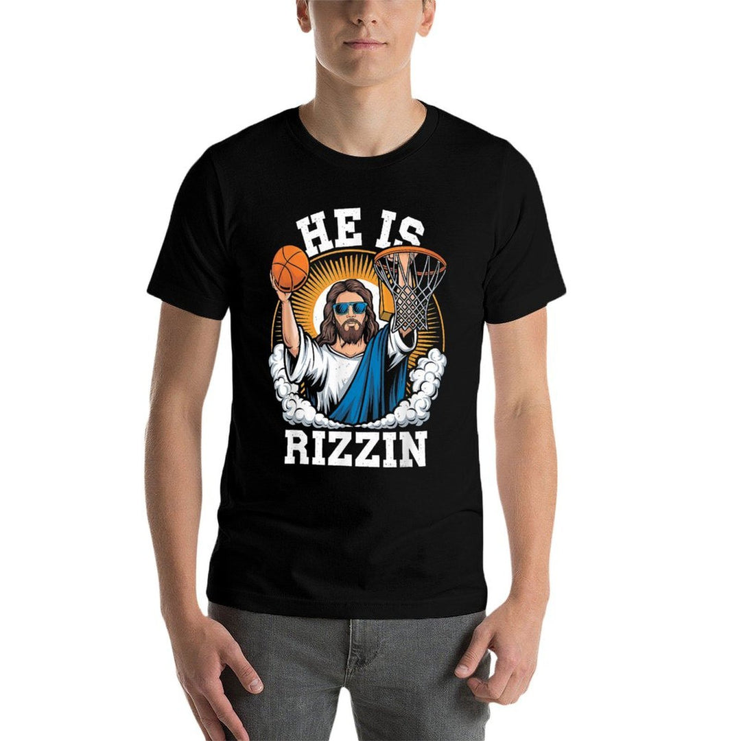He Is Rizzen Funny Easter Sunday Basketball Meme  Oversized Silhouette T-Shirt