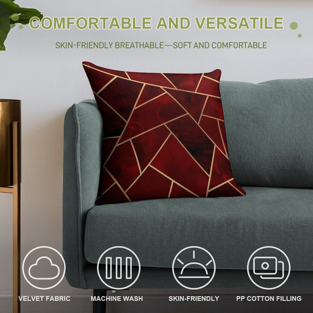 Red & Gold Geo Soft Shrink-Resistant Throw Pillow